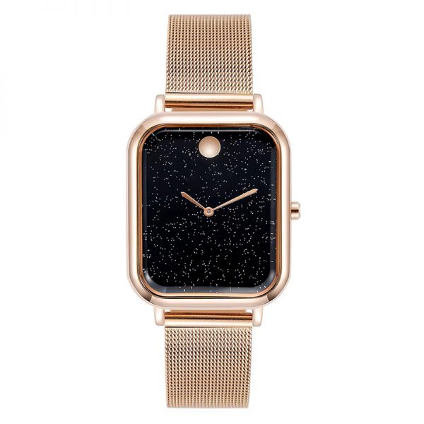 Rectangular wristwatch rose gold simple women watch mesh strap silver gril watch black leather cute sun square watches