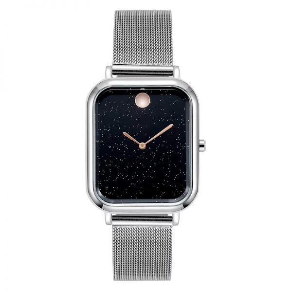 Rectangular wristwatch rose gold simple women watch mesh strap silver gril watch black leather cute sun square watches - Image 2