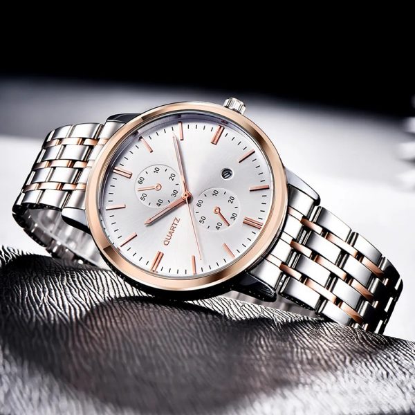 Rose gold woman watch all stainless steel women wristwatch couple watch slim lover watches steel watch band calendar - Image 3