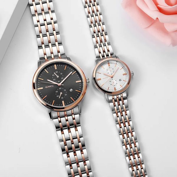 Rose gold woman watch all stainless steel women wristwatch couple watch slim lover watches steel watch band calendar - Image 4