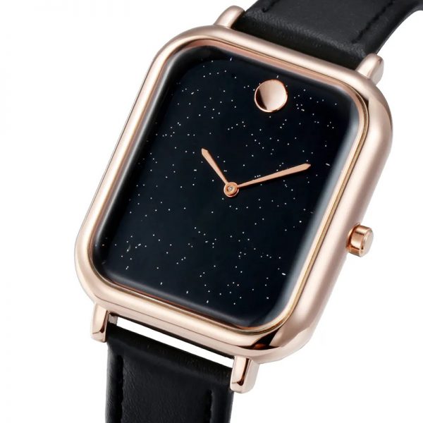 Rectangular wristwatch rose gold simple women watch mesh strap silver gril watch black leather cute sun square watches - Image 5