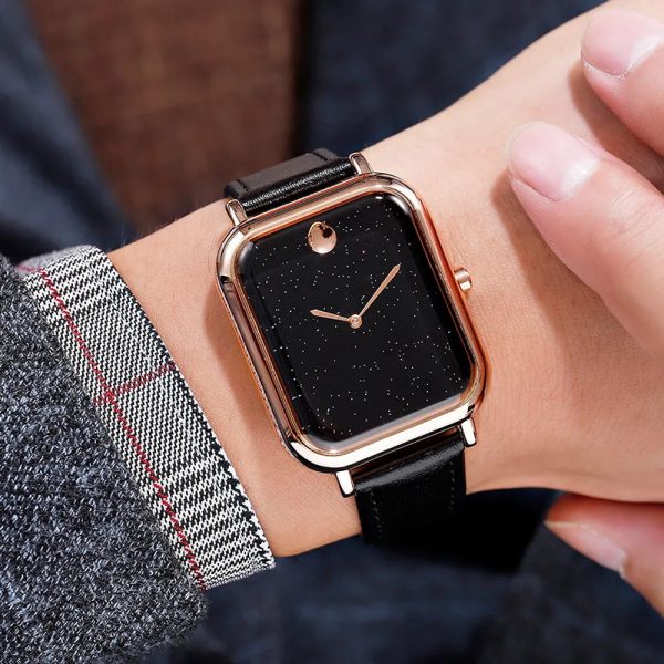 Rectangular wristwatch rose gold simple women watch mesh strap silver gril watch black leather cute sun square watches - Image 6