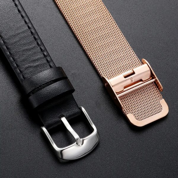 Rectangular wristwatch rose gold simple women watch mesh strap silver gril watch black leather cute sun square watches - Image 7